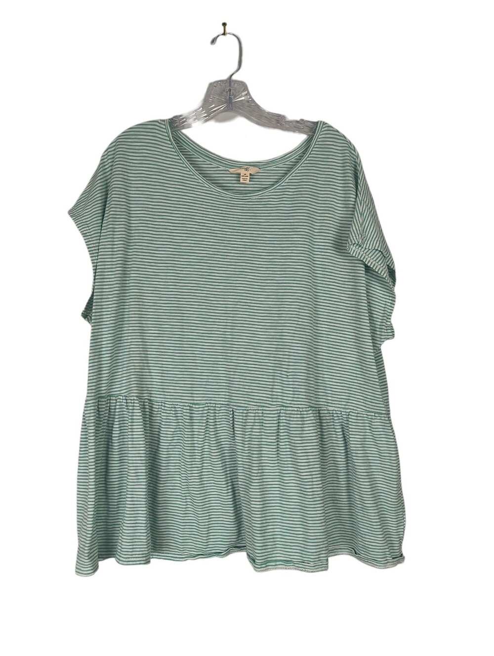 Terra & Sky Top Women's 1X Mint Green White Stripe Peplum Casual Short Sleeves